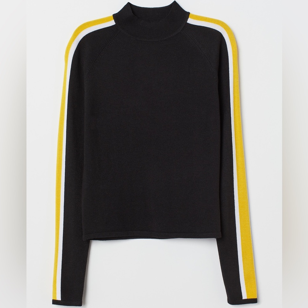H&M DIVIDED Turtleneck Striped Sweater Black & Yellow Size Large